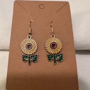 Sunflower Dangle Earrings - Gold and Green NWT